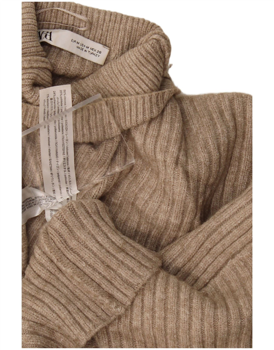 Maglione corto oversize con collo dolcevita da donna Zara UK 14 Beige medio