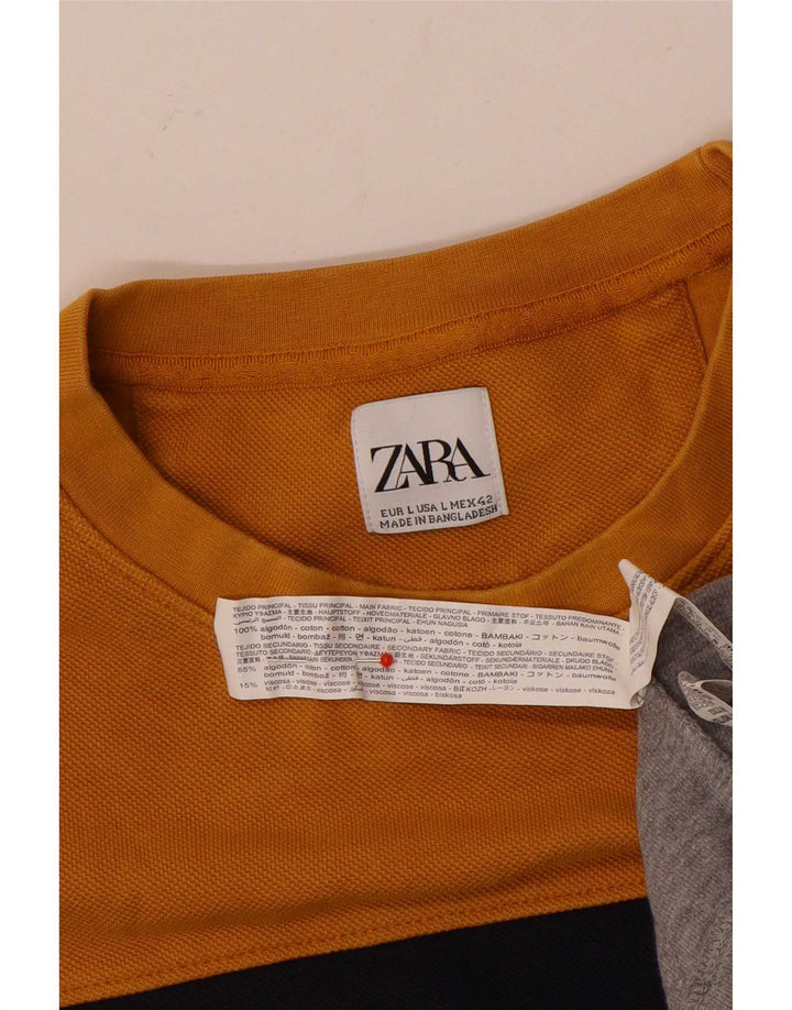 Zara Uomo Felpa Maglione Grande Giallo Colorblock Cotone