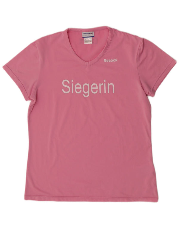 T-shirt grafica a maniche corte da donna Reebok Top UK 14 poliestere rosa medio