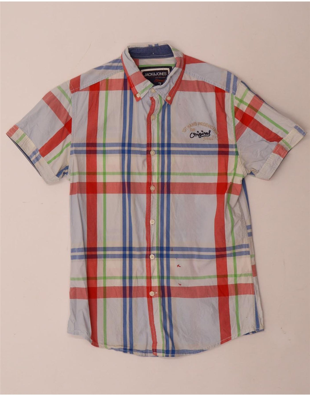 Camicia a maniche corte da uomo Jack & Jones a quadri blu medio