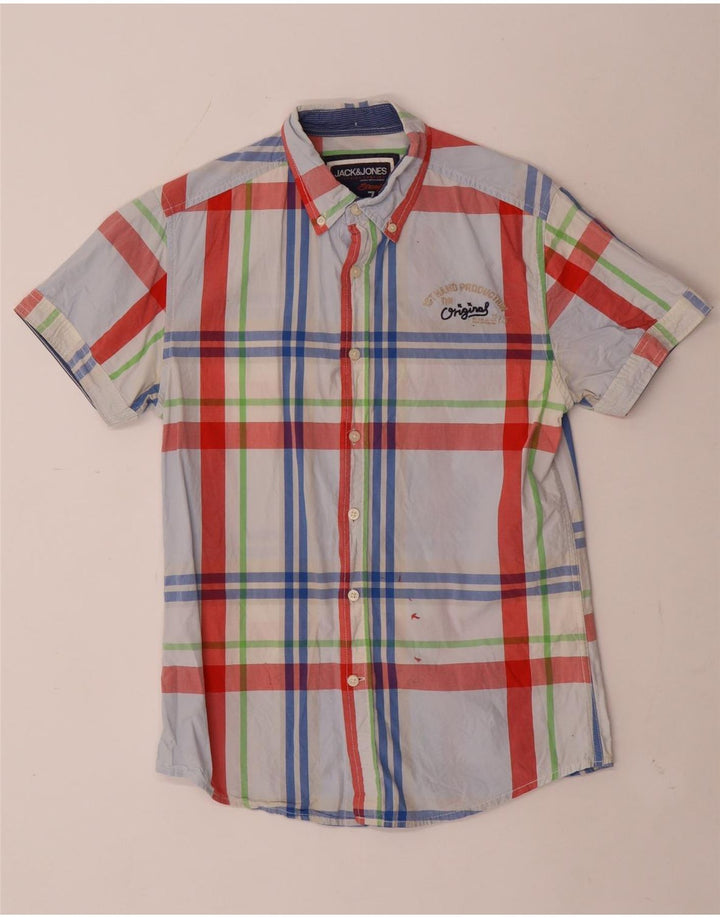 Camicia a maniche corte da uomo Jack & Jones a quadri blu medio