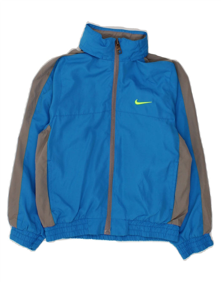 NIKE Boys Hooded Tracksuit Top Jacket 6-7 Years Blue Colourblock Polyester Vintage Nike and Second-Hand Nike from Messina Hembry 