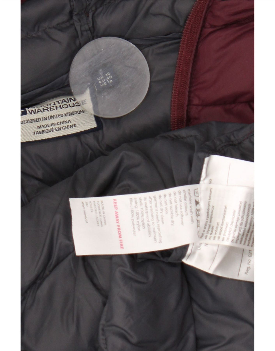 Giacca imbottita con cappuccio da donna Mountain Warehouse UK 12 nylon bordeaux medio