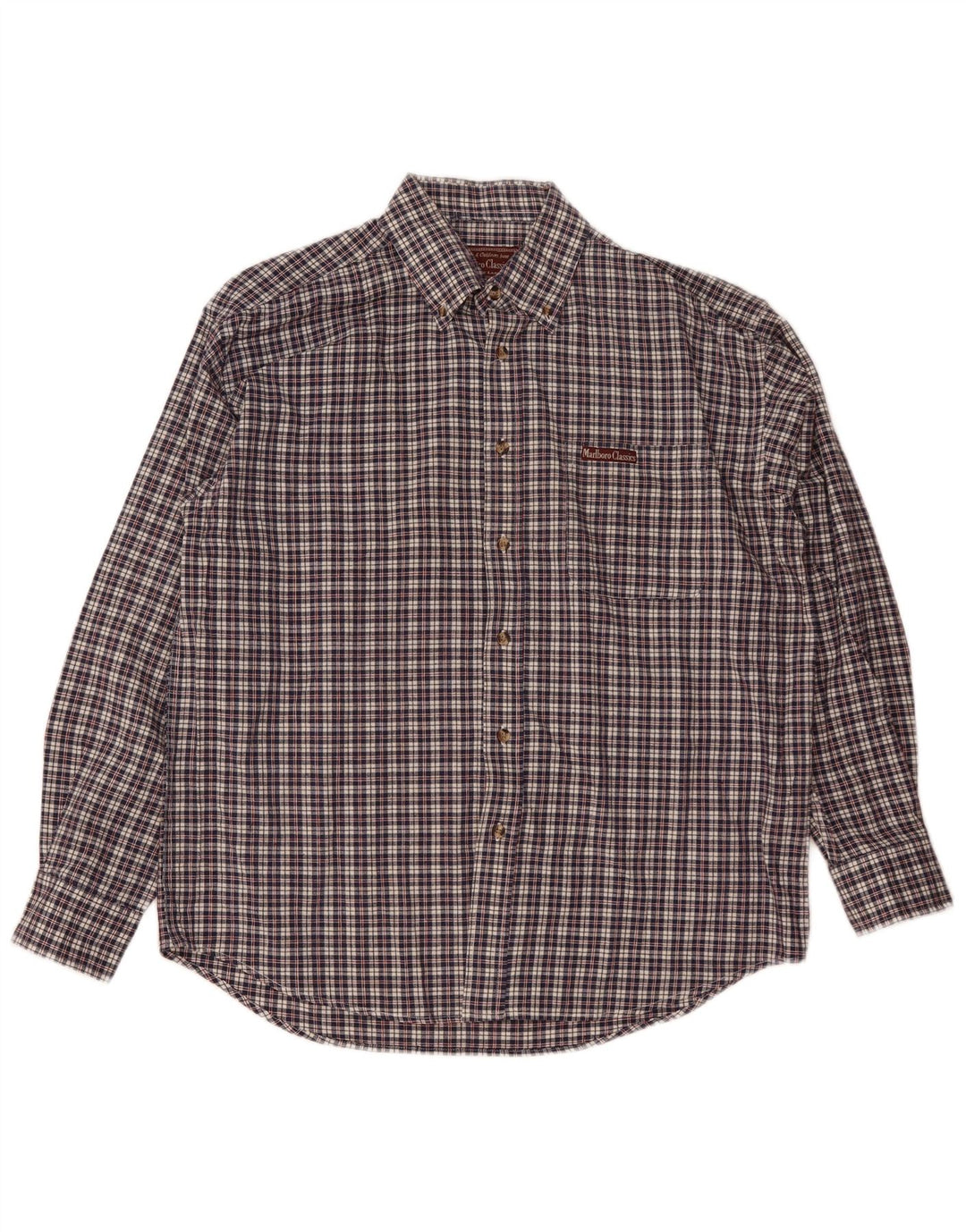 Camicia da uomo Marlboro Classics Large in cotone a quadri blu navy