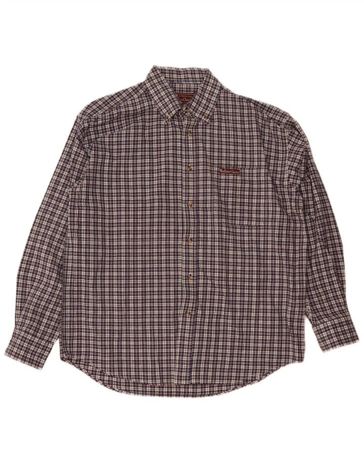 Camicia da uomo Marlboro Classics Large in cotone a quadri blu navy