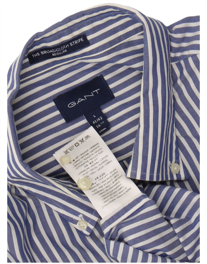 GANT Camicia da uomo vestibilità regolare taglia 41/42 16 1/2 grande cotone gessato blu