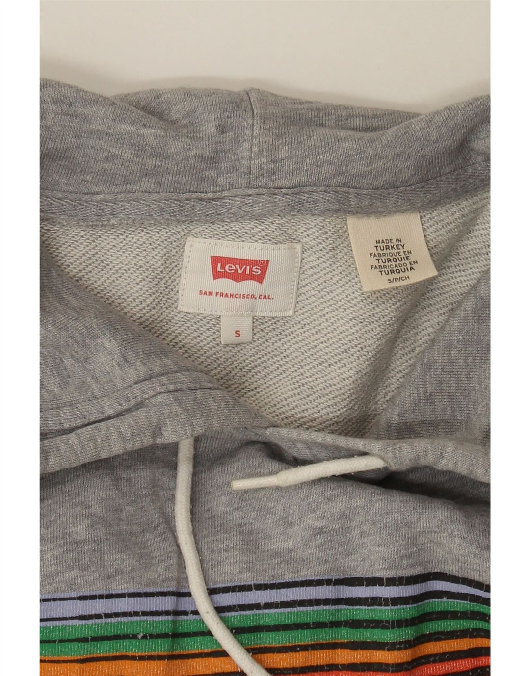 LEVI'S Mens Graphic Hoodie Jumper Small Grey Cotton Vintage Levi's and Second-Hand Levi's from Messina Hembry 