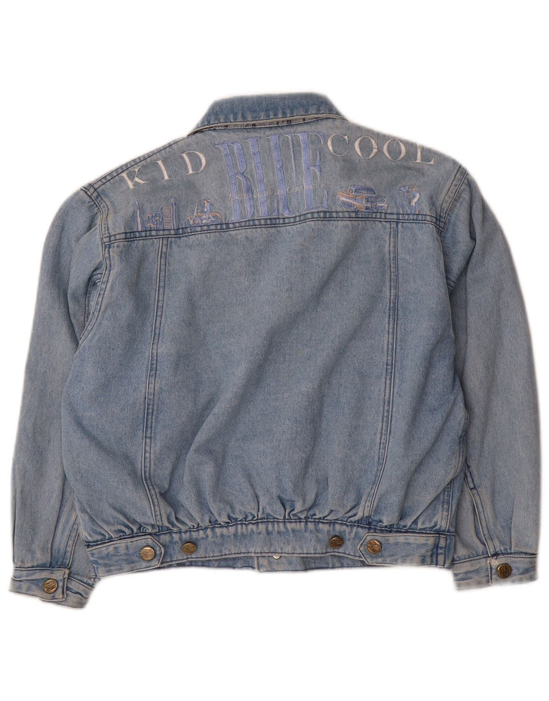 Giacca di jeans grafica vintage da ragazzo 11-12 anni grande cotone blu
