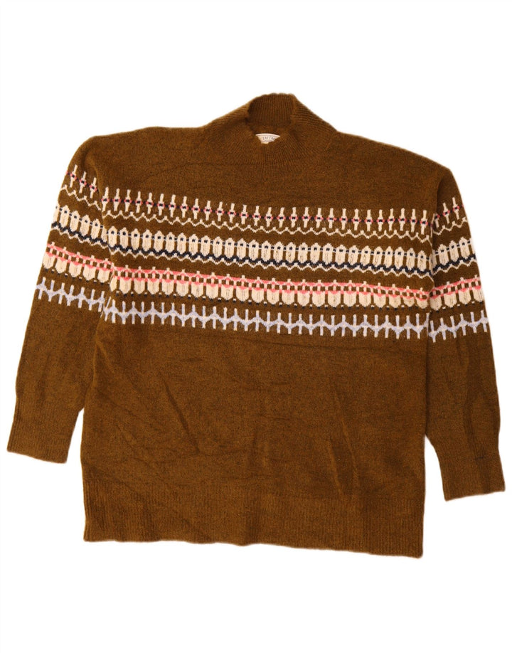 Maglione maglione da donna con collo dolcevita da donna Fat Face UK 12 Medium Khaki Fair Isle