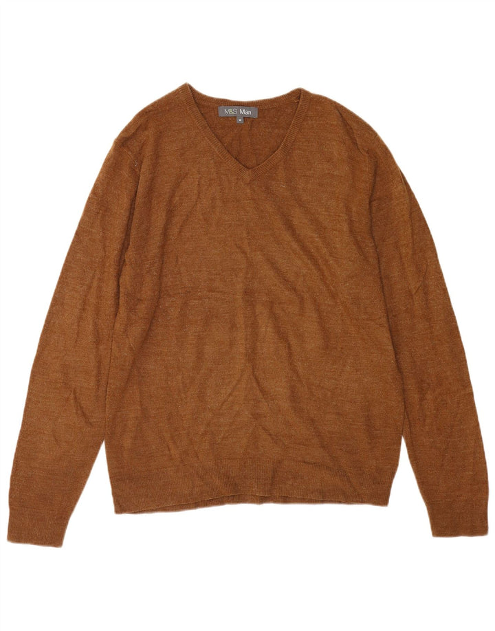 Maglione da uomo con scollo a V Marks & Spencer in acrilico marrone medio