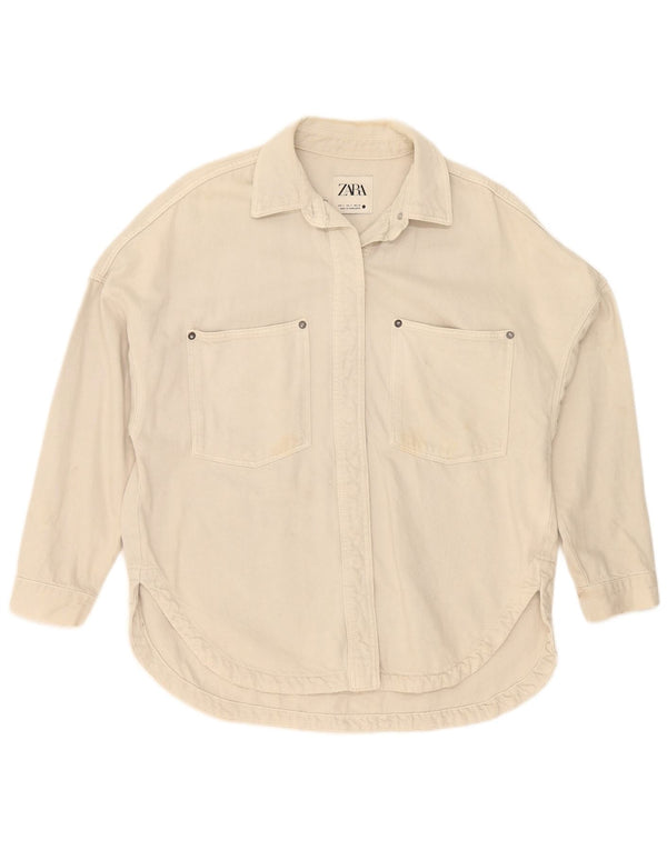 Camicia in denim oversize da donna Zara UK 10 piccola in cotone beige