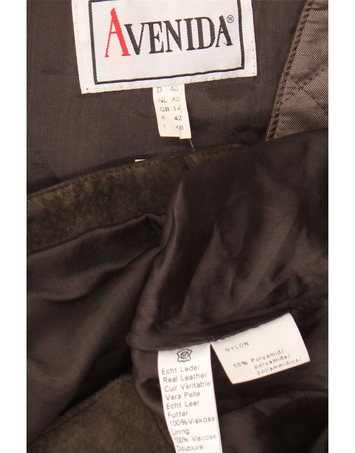 Gilet trapuntato in pelle scamosciata da donna VINTAGE UK 14 grande in pelle color block marrone