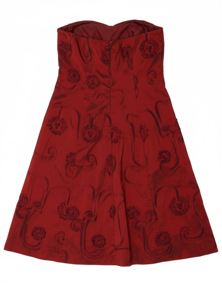 DEBUT Womens Strapless Dress UK 16 Large  Maroon Floral Polyester