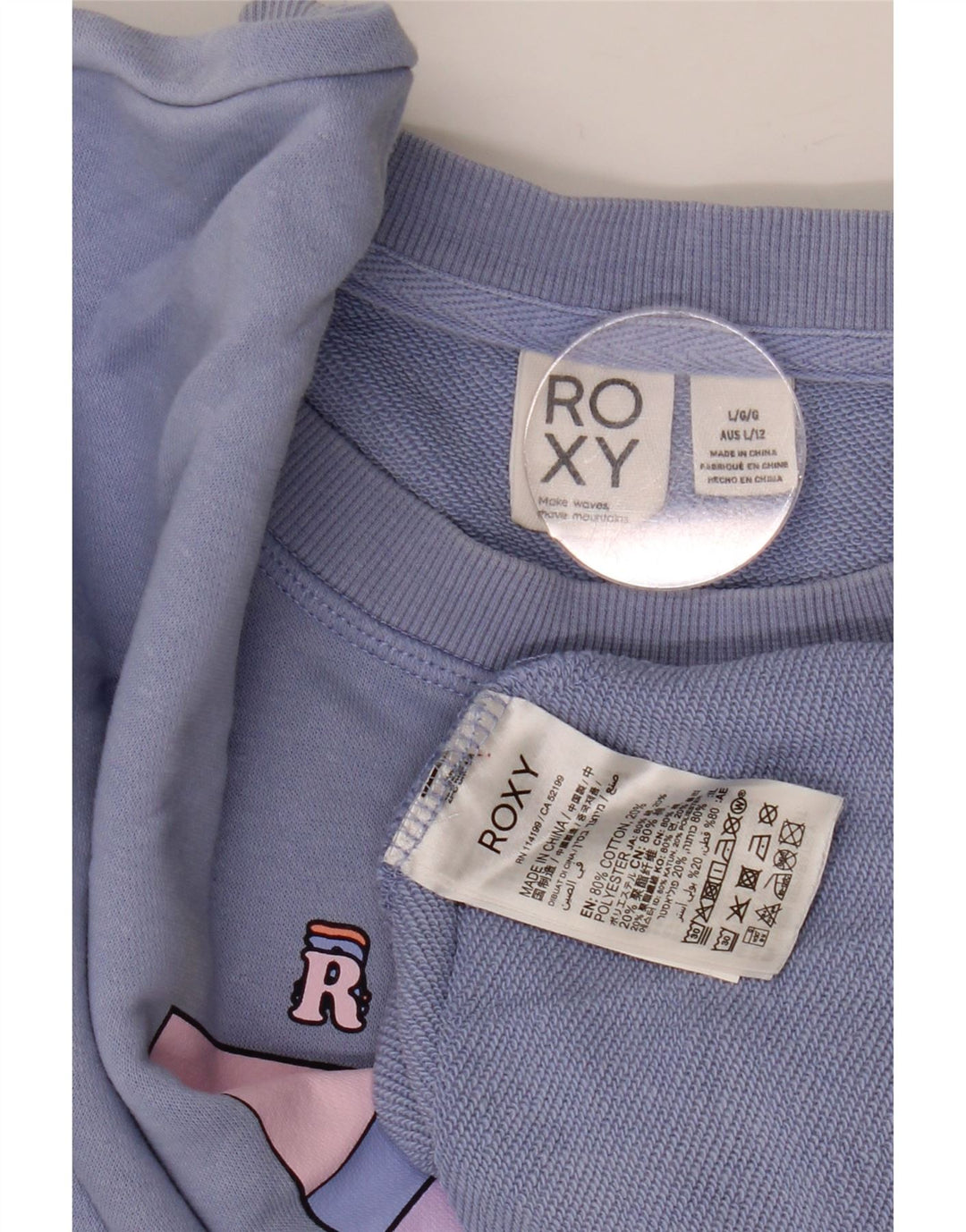 Felpa con grafica corta oversize da donna ROXY, maglione, UK 16, grande, blu