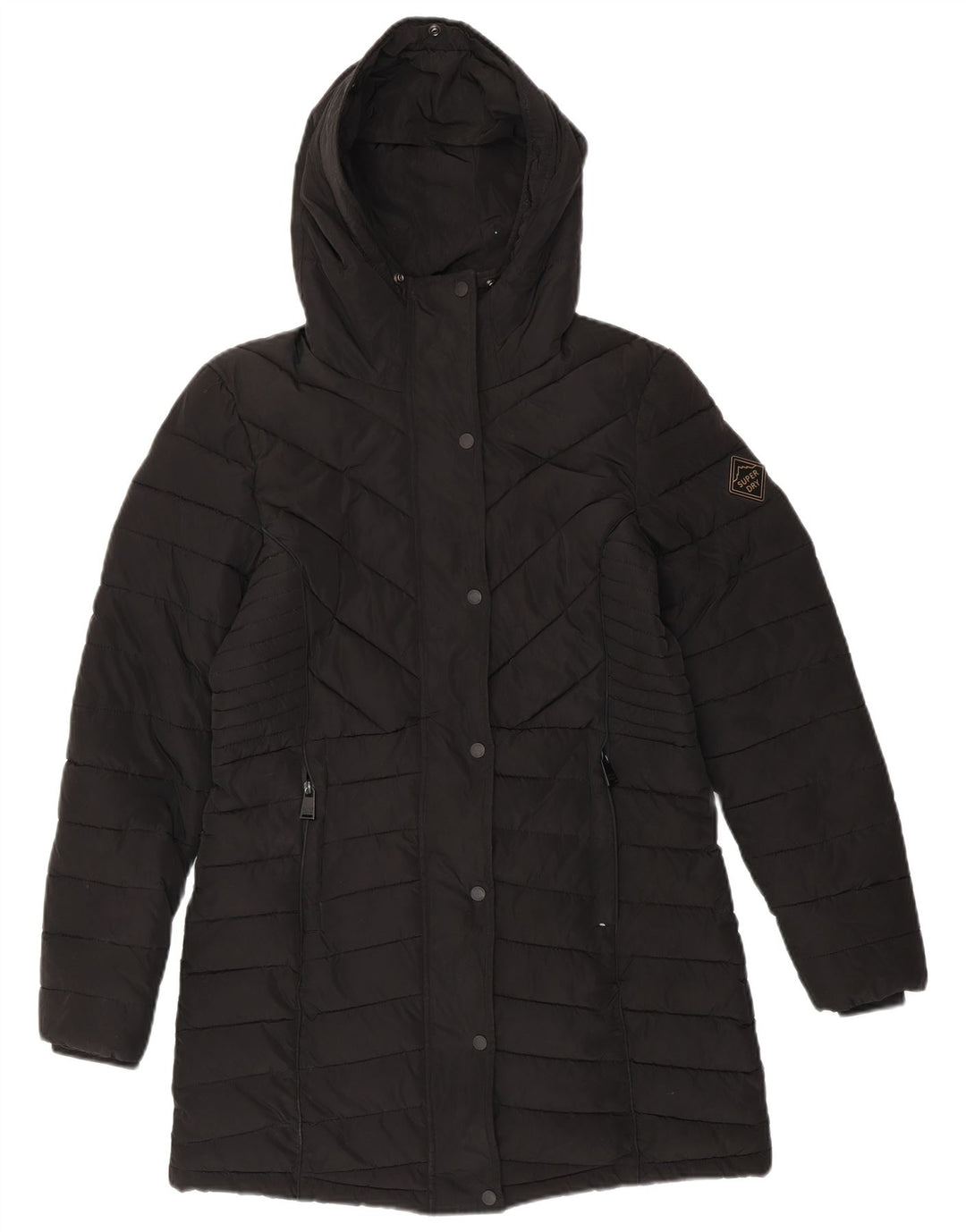 Cappotto imbottito con cappuccio da donna SUPERDRY UK 10 piccolo poliestere nero