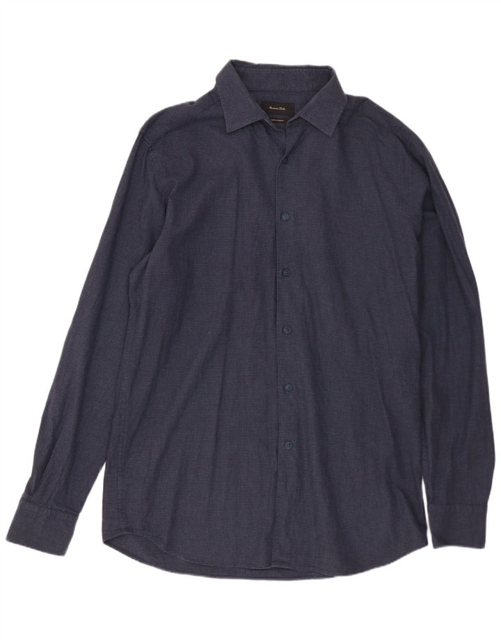 Camicia Uomo Massimo Dutti Large Blu Navy Pied De Poule In Cotone