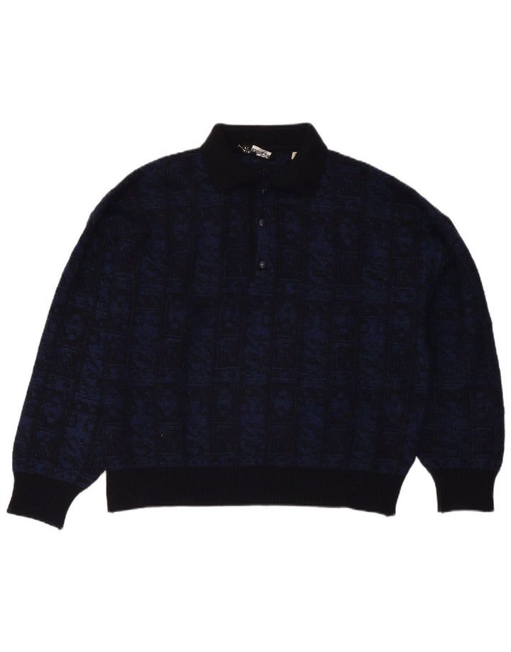 Maglione da uomo a collo alto Aeffe IT 50 Lana geometrica blu navy medio