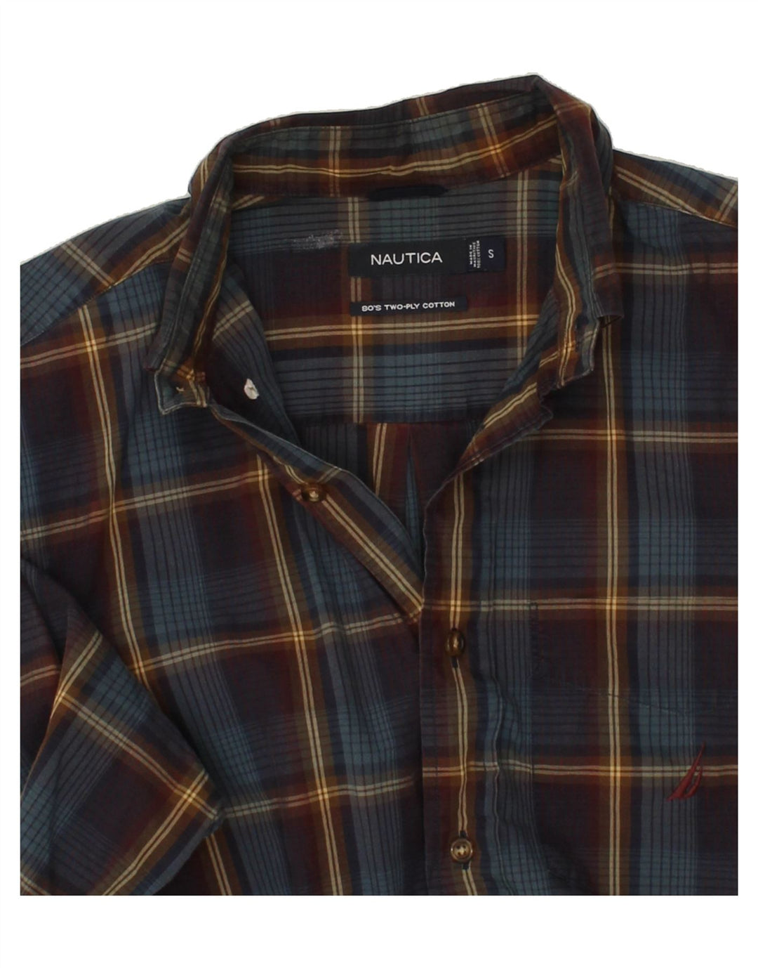 NAUTICA Mens Shirt Small Navy Blue Check Cotton Vintage Nautica and Second-Hand Nautica from Messina Hembry 