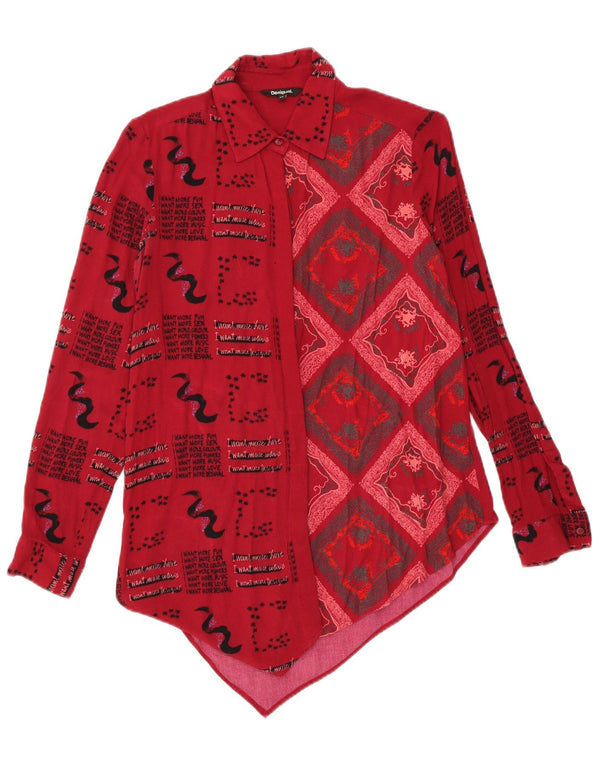 Desigual Camicia asimmetrica da donna vestibilità ampia UK 6 XS Viscosa geometrica rossa