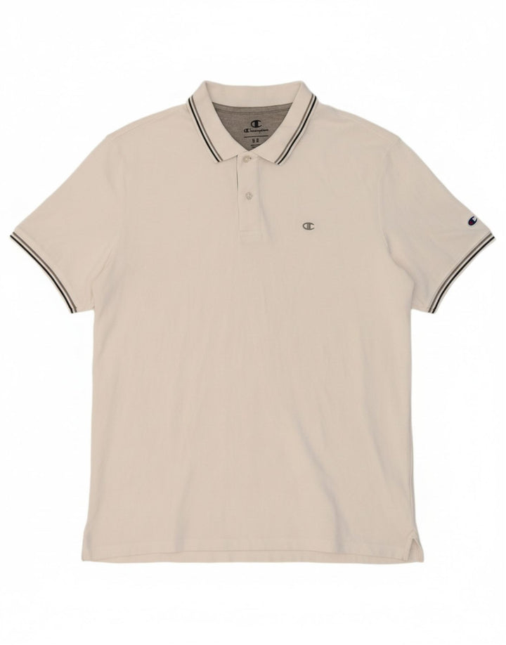 CHAMPION Mens Polo Shirt 2XL White Cotton Vintage Champion and Second-Hand Champion from Messina Hembry 