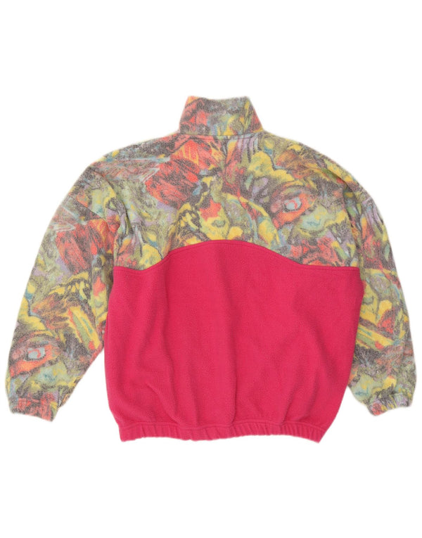 Maglione in pile vintage da donna con motivo astratto UK 20 2XL color block rosa
