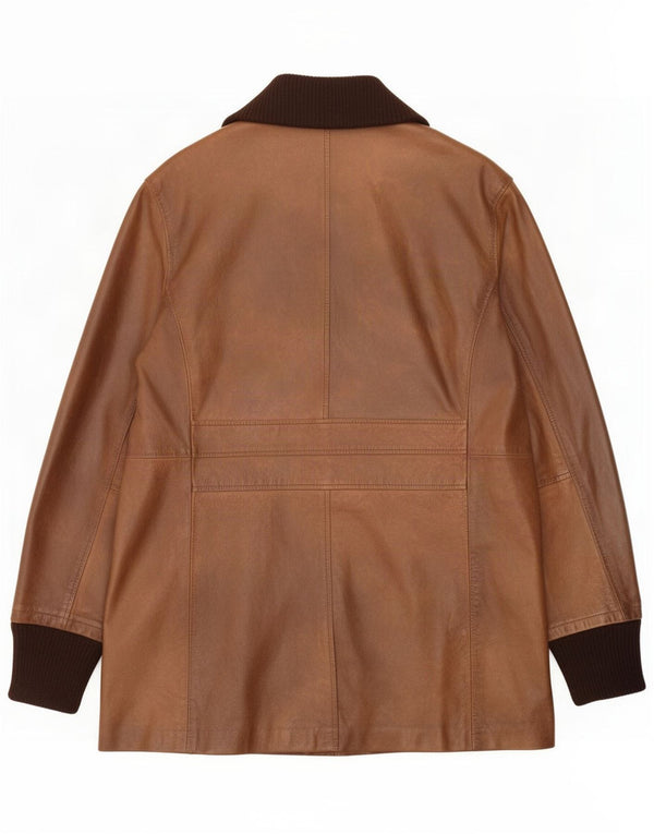 Cappotto vintage in pelle da uomo UK 42 XL Marrone Colourblock