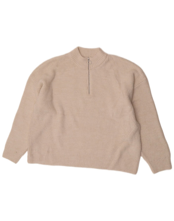 Maglione maglione con collo con zip da donna Marks & Spencer UK 22 3XL Acrilico beige