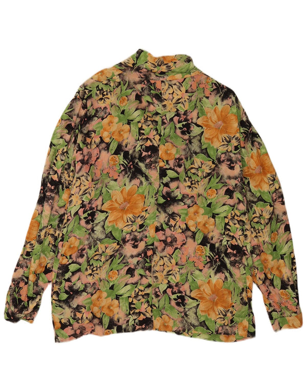 Camicetta da donna vintage con cravatta sul davanti UK 16 Grande motivo floreale multicolore