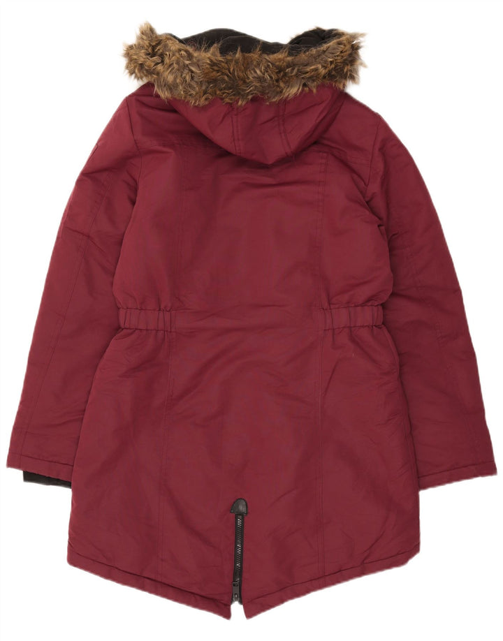 DIESEL Womens Hooded Padded Coat UK 14 Medium Burgundy Polyester