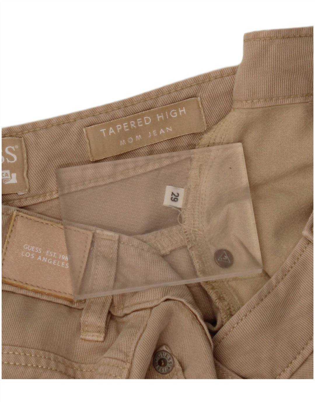 GUESS Donna Mom Jean Jeans affusolati a vita alta W29 L27 Beige