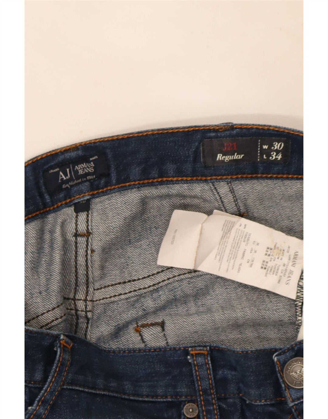 Jeans dritti da uomo vestibilità regolare Armani W30 L32 cotone blu navy