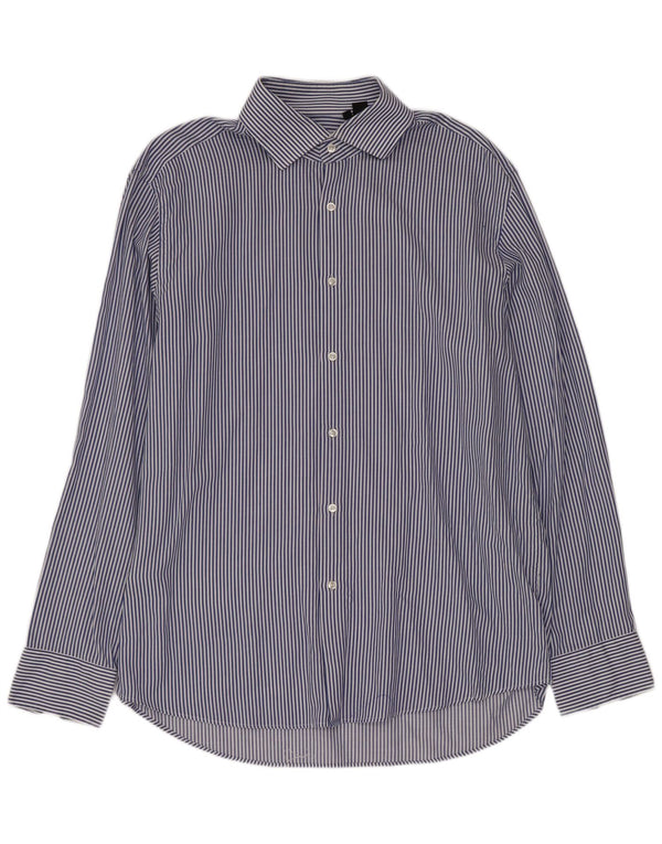 Camicia da uomo Hugo Boss taglia 43 17 XL cotone gessato blu