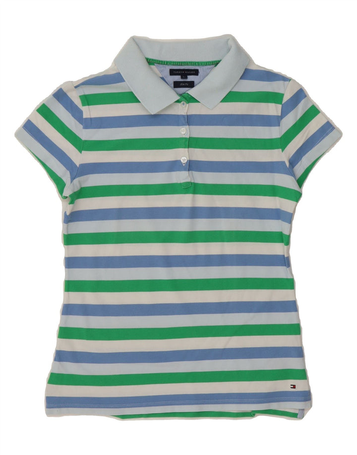 TOMMY HILFIGER Womens Polo Shirt UK 14 Large Multicoloured Striped Vintage Tommy Hilfiger and Second-Hand Tommy Hilfiger from Messina Hembry 