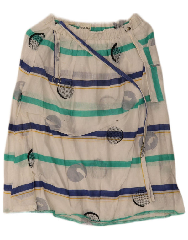 Gonna longuette da donna vintage UK 14 media W28 cotone a righe bianche