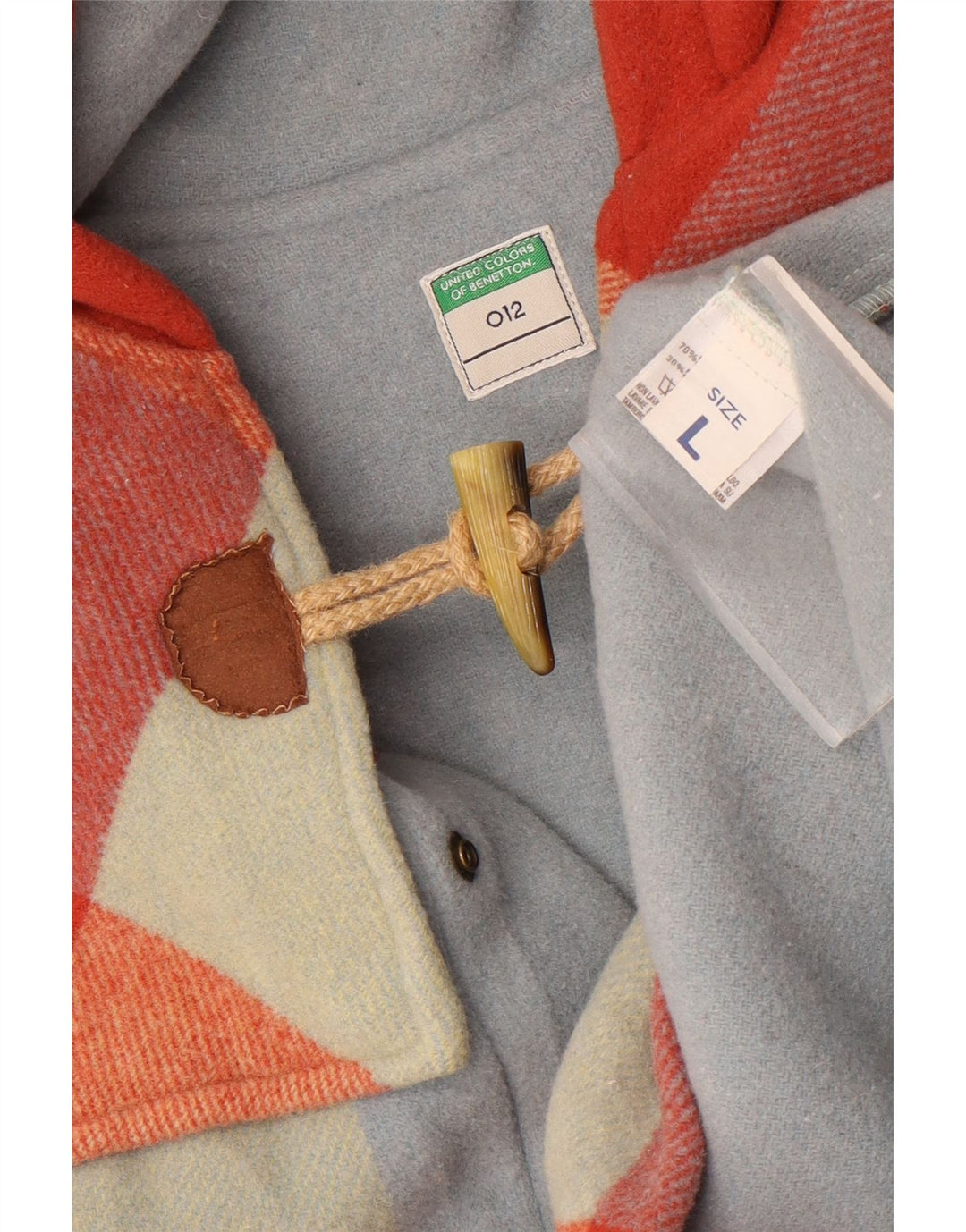 Montgomery con cappuccio da donna Benetton UK 16 grande lana scozzese multicolore