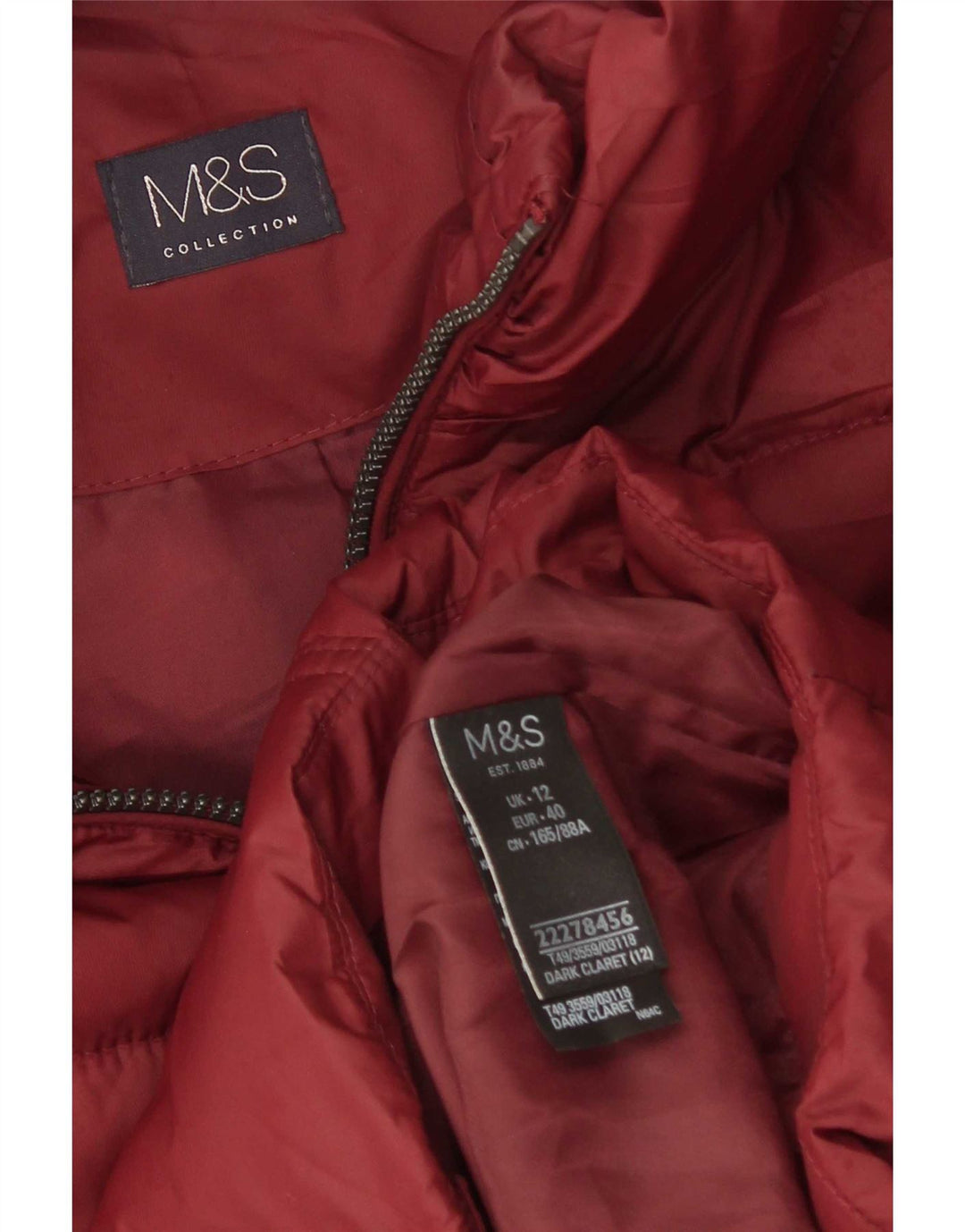 Giacca imbottita con cappuccio da donna Marks & Spencer UK 12 poliestere bordeaux medio