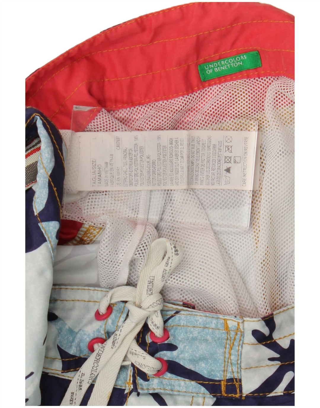 Pantaloncini da bagno da uomo Benetton grandi in poliestere floreale blu navy