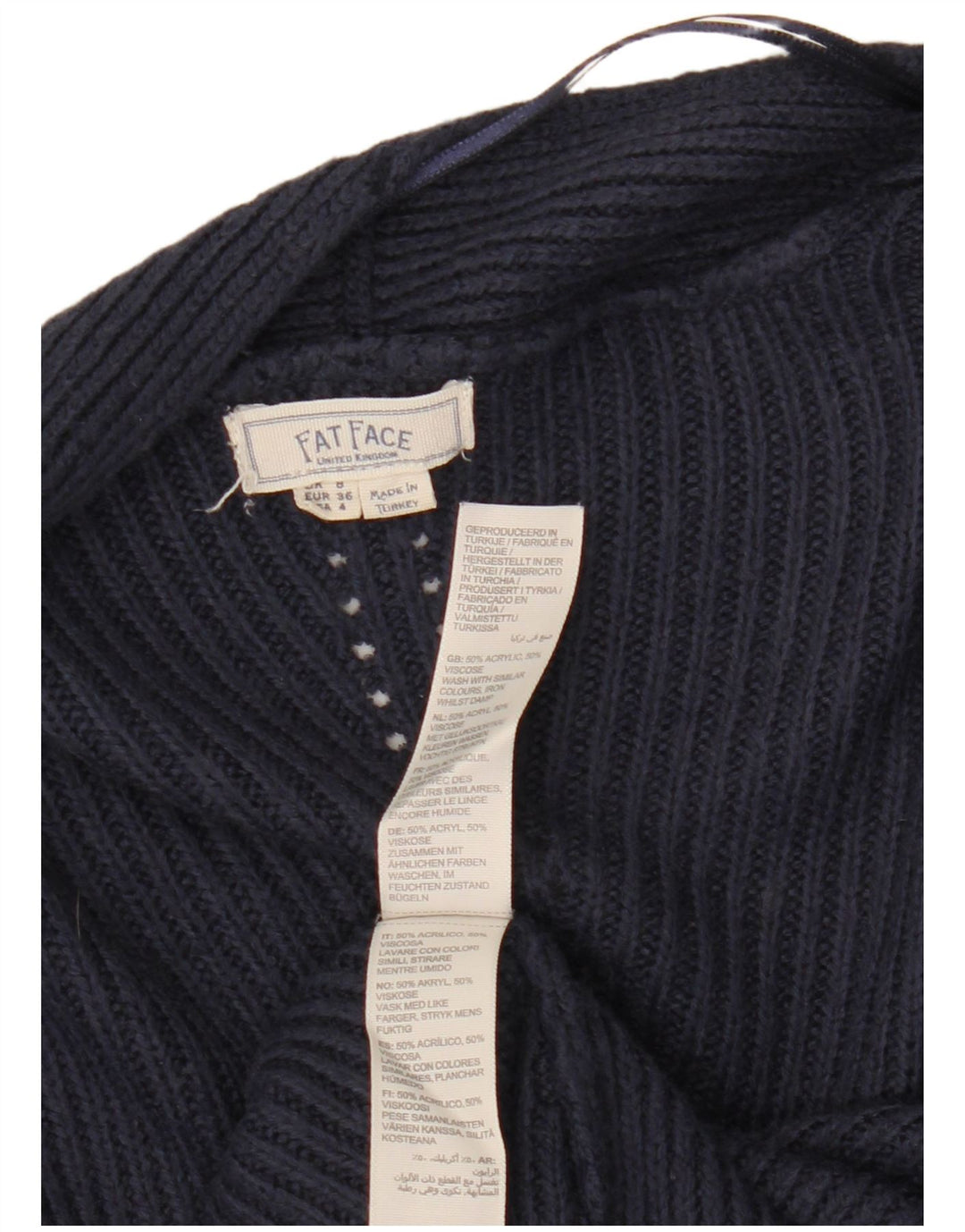 FAT FACE Maglione cardigan aperto da donna UK 8 Piccolo acrilico blu navy