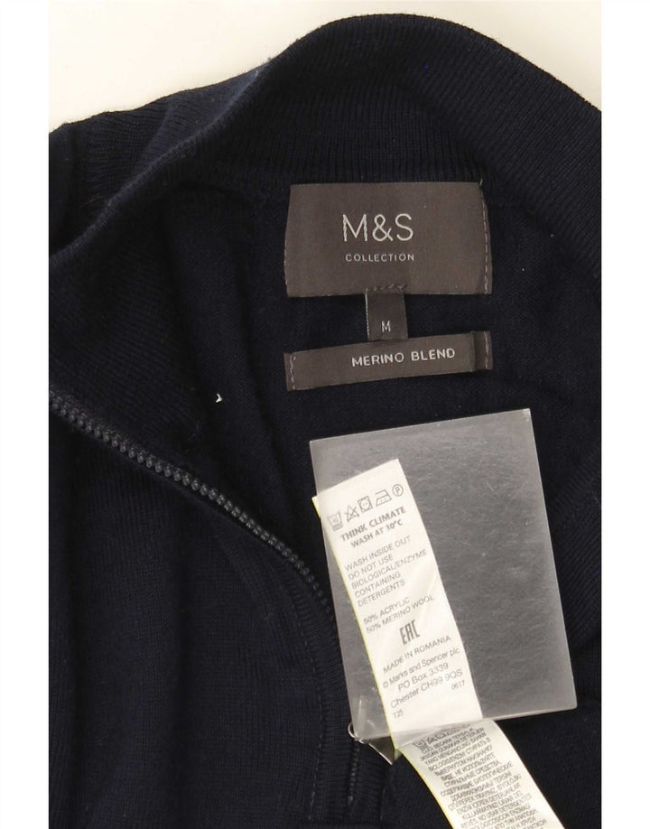 Maglione da uomo Marks & Spencer con zip e collo medio in acrilico blu navy