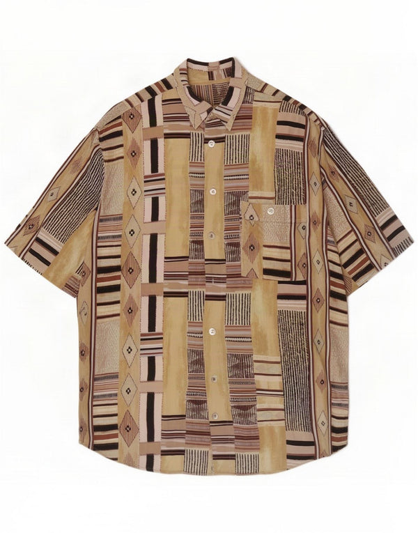 Camicia vintage da uomo a maniche corte. Viscosa geometrica multicolore media