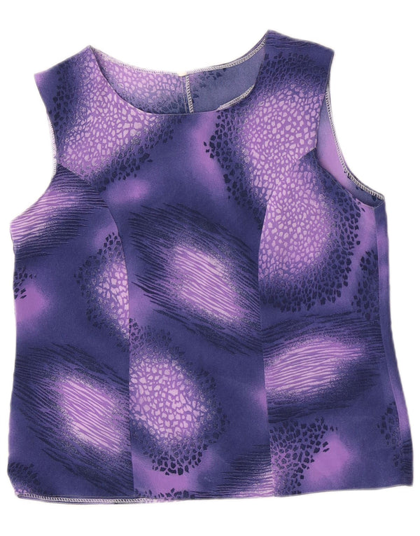 Top camicetta senza maniche vintage da donna IT 44 viola medio maculato