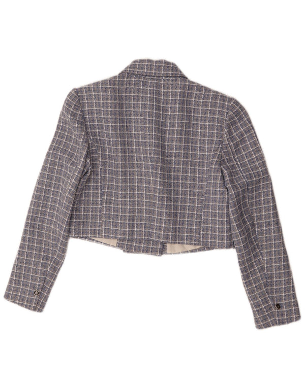 Giacca blazer doppiopetto corta da donna Zara UK 14 blu medio a quadri