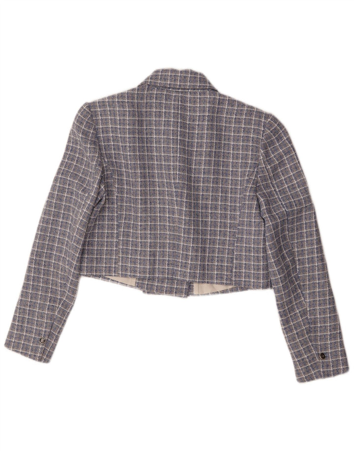Giacca blazer doppiopetto corta da donna Zara UK 14 blu medio a quadri