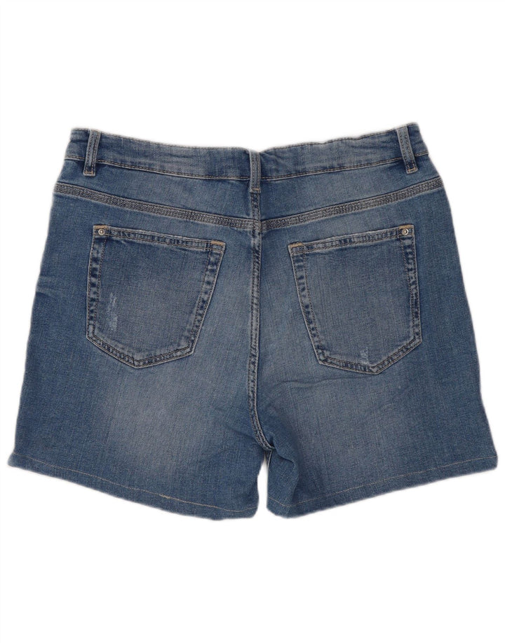 Pantaloncini in denim invecchiato Marks & Spencer da donna UK 12 medio W30 cotone blu