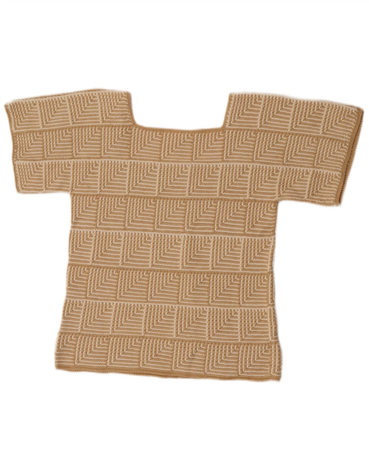 Maglione maglione vintage da donna con motivo astratto UK 10 piccolo beige