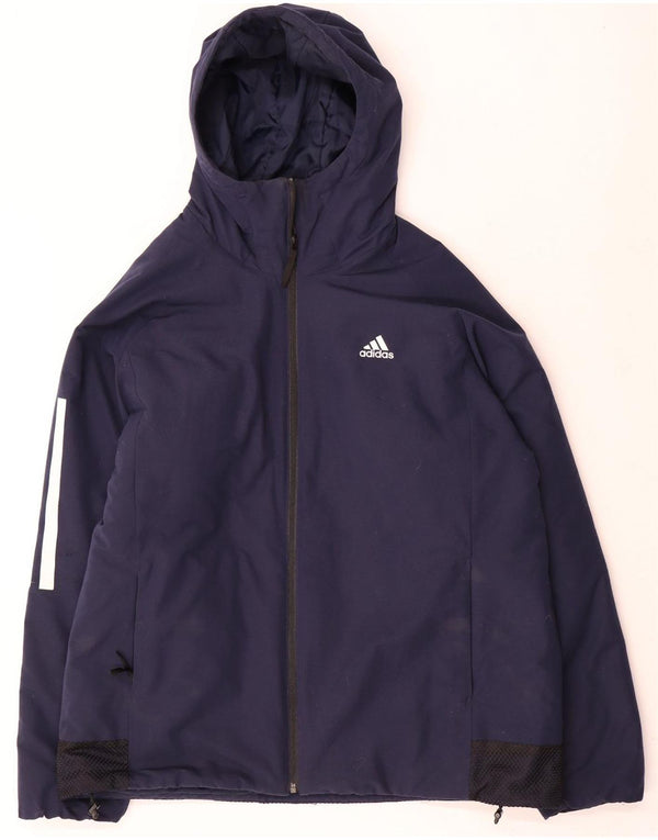 Giacca a vento con cappuccio da uomo Adidas UK 40 Large in poliestere blu navy