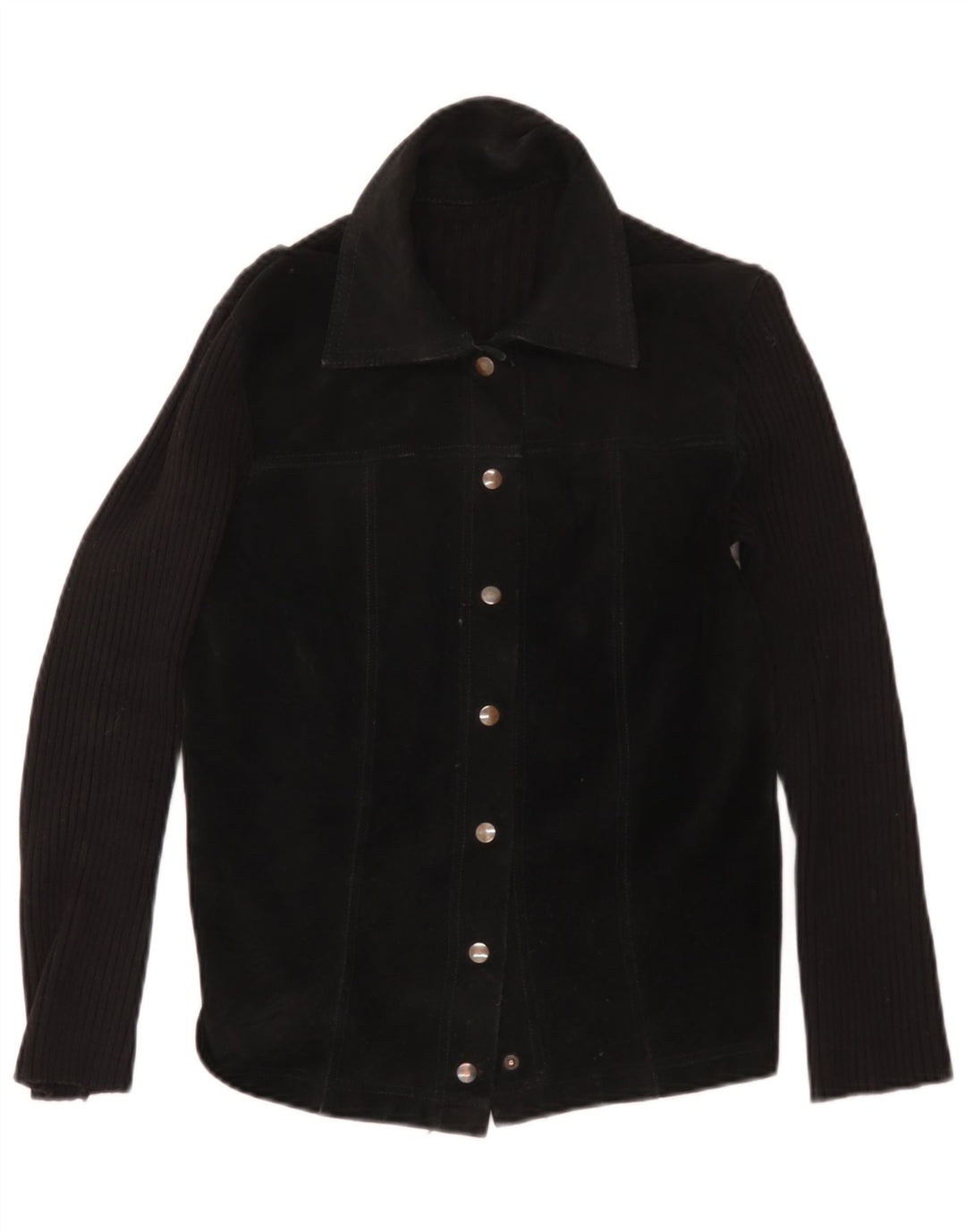 Giacca vintage in pelle scamosciata per bambina 11-12 anni Nera