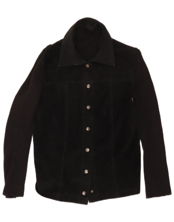 Giacca vintage in pelle scamosciata per bambina 11-12 anni Nera