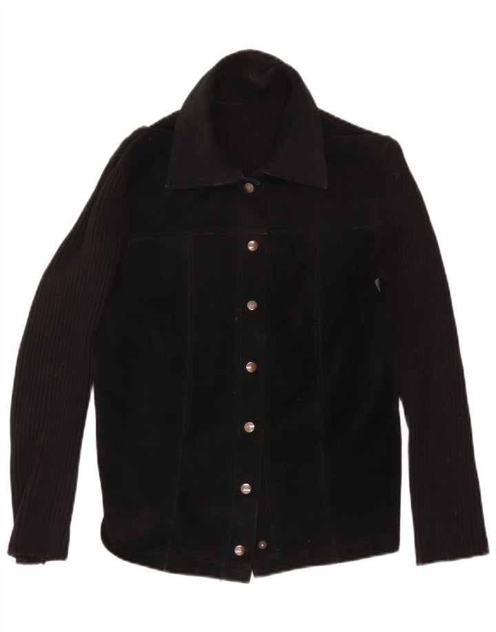 Giacca vintage in pelle scamosciata per bambina 11-12 anni Nera