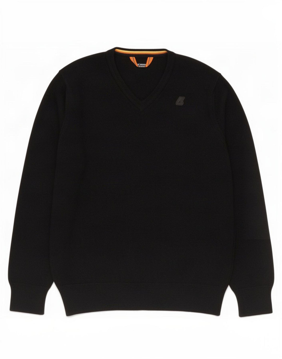 Maglione K-Way da uomo con scollo a V, lana merino nera media